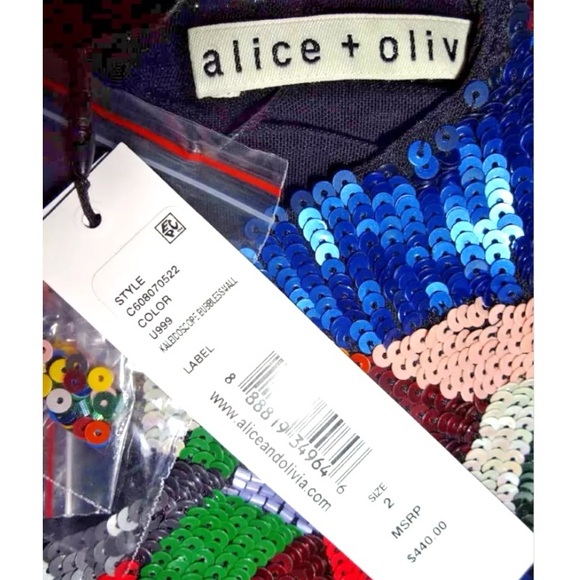 $440 Sequins Alice + Olivia Kaleidoscopic Crop Top 2 COLORFUL Back Stretch Panel - Picture 14 of 16